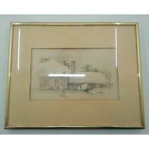 1976 Original Watercolour Winter House Scene Painting Signed Sherwin Art